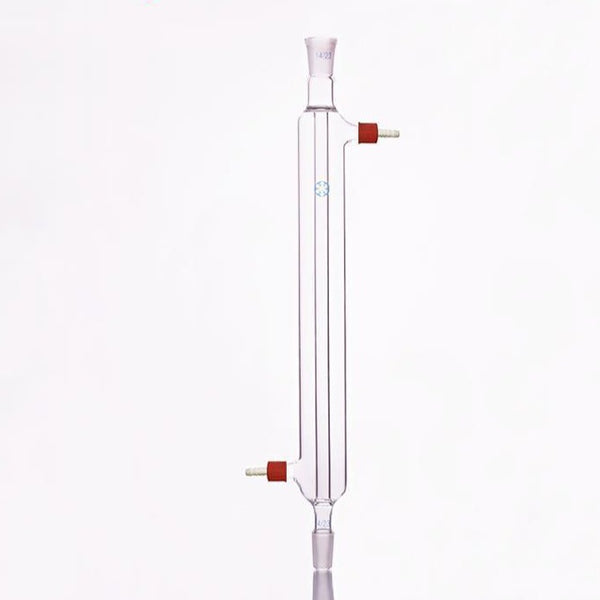 Liebig condenser with joint and unscrewable plastic connectors, length 200 mm to 500 mm. Laborxing