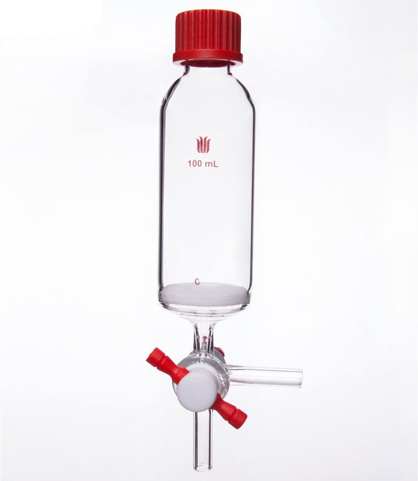 Solid-phase peptide synthesis vessel with T-bore PTFE stopcock, capacity 10 to 250 ml Laborxing