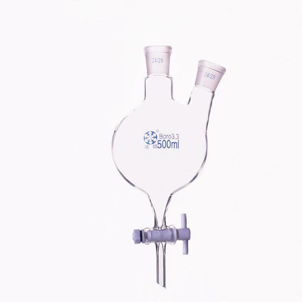 Double-necked round-bottom flask with bottom outlet and PTFE stopcock, capacity 250 to 5.000 ml Laborxing