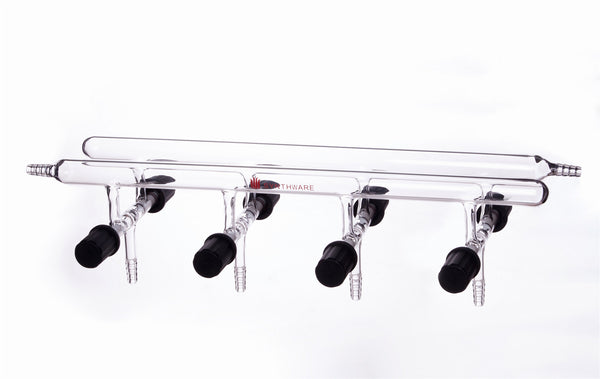 Double bank vacuum manifold with valve, 3 to 5 ports, schlenk line Laborxing