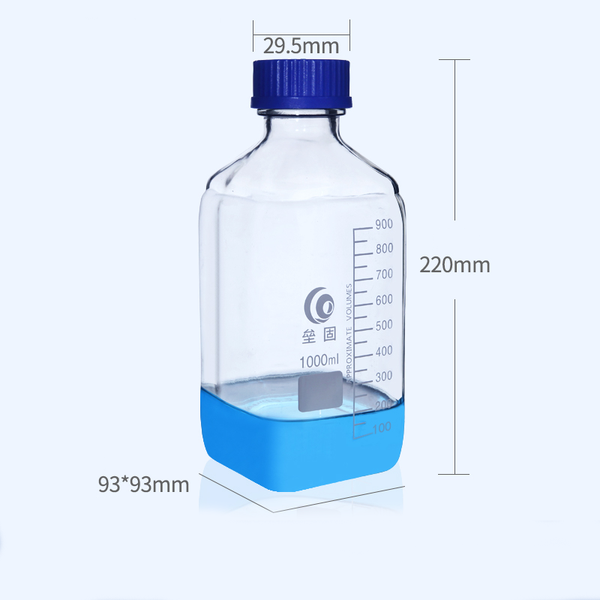 Quadratische Schraubverschlussflasche, Klarglas, graduiert, 250 ml bis 1.000 ml Laborxing