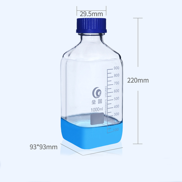 Frasco cuadrado con tapón de rosca, vidrio transparente, graduado, de 250 ml a 1.000 ml Laborxing