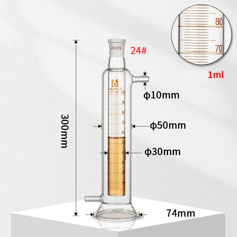 Double jacketed mixing cylinder, capacity 100 to 2.000 ml