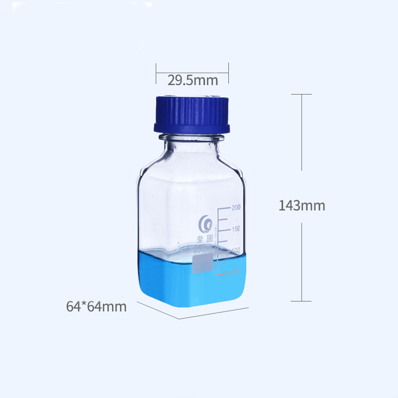GL45 Square bottle with screw cap, clear glass, graduated, 100 ml to 1 ...