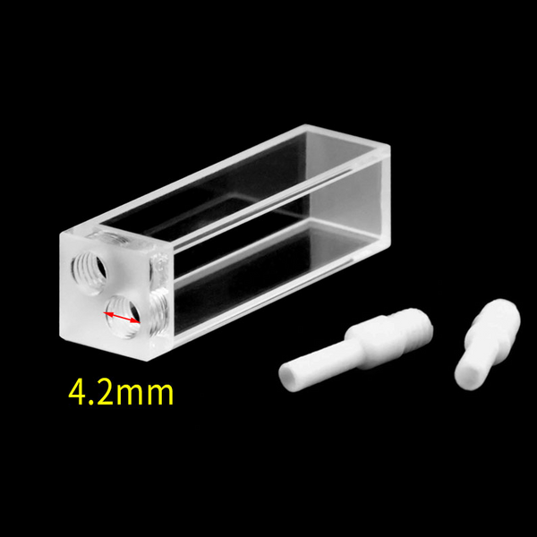 10 mm Quarz-Durchflusszelle mit M4-Gewinde, 4 transparenten Fenstern
