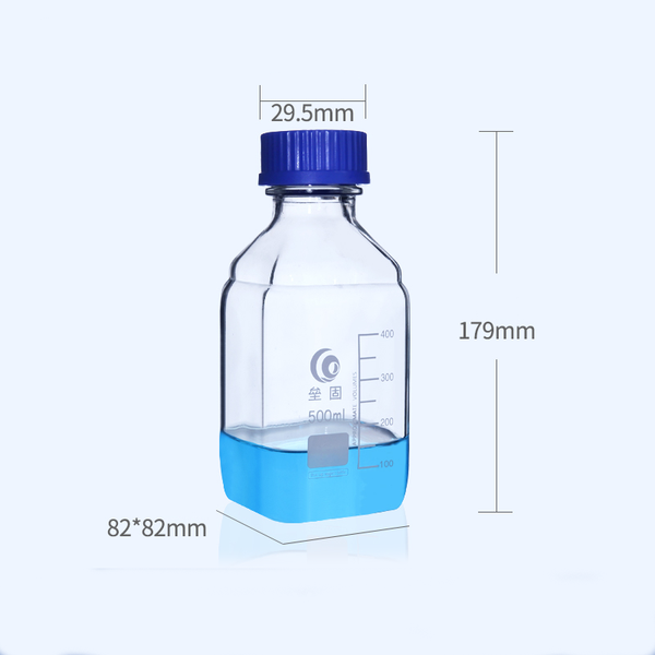 Frasco cuadrado con tapón de rosca, vidrio transparente, graduado, de 250 ml a 1.000 ml Laborxing