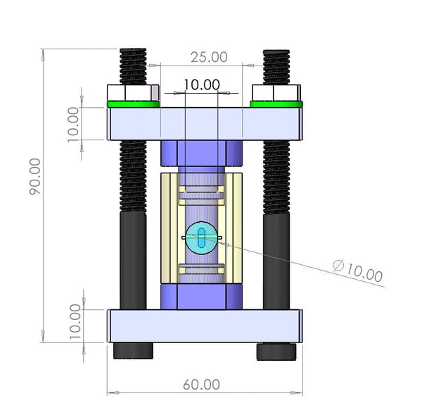 Raman testing cell for solid-state battery, Model GT17 Laborxing