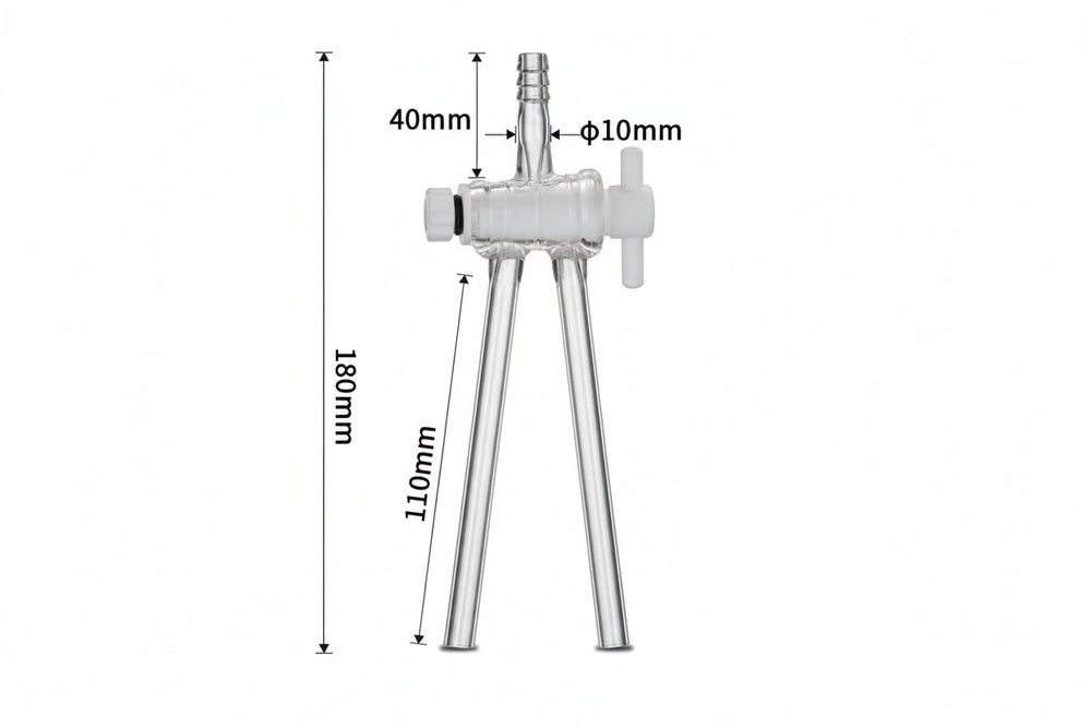 Double oblique three-way tap with stopcock, tube diameter 10 mm