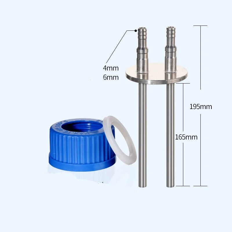 Multiple distributor with 2 stainless steel connectors for GL45 screw cap HPLC bottles