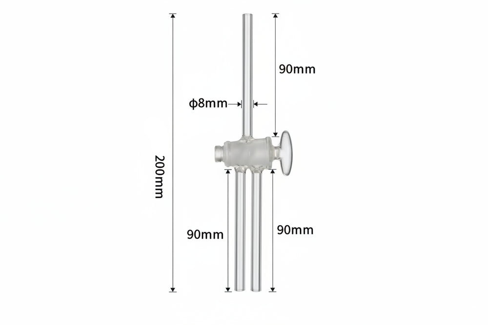 Straight three-way tap with glass stopcock