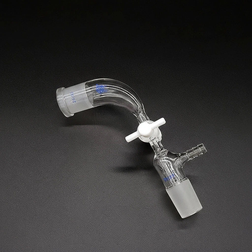 105° Flow control adapter with PTFE stopcock and hose connector | Laborxing