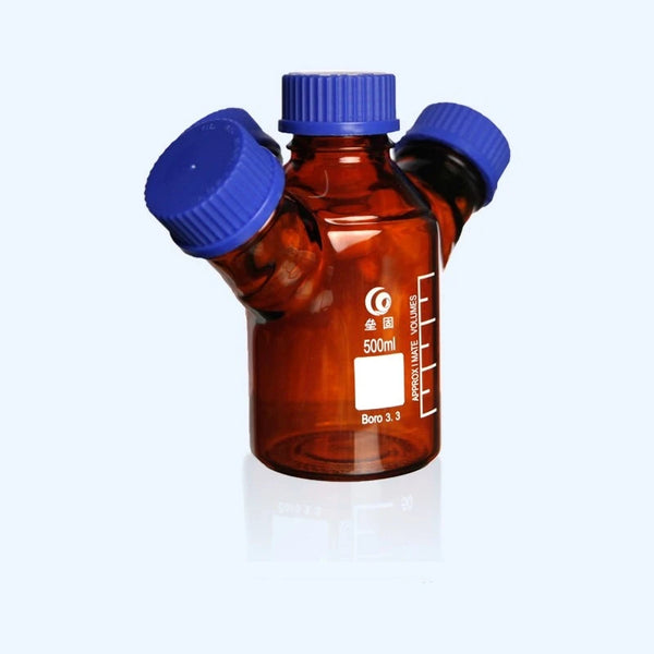 Vierhals-HPLC-Flasche mit GL45-Schraubverschluss, Braunglas, Fassungsvermögen 250 bis 2.000 ml Laborxing