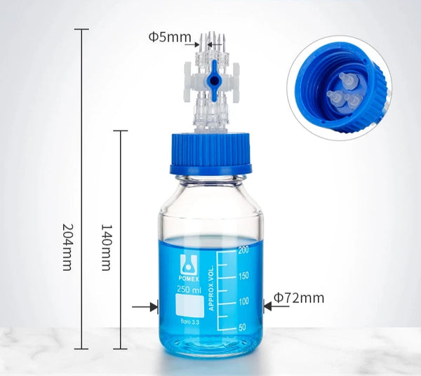 Frasco para HPLC GL45 con distribuidor múltiple, capacidad de 100 a 2.000 ml Laborxing