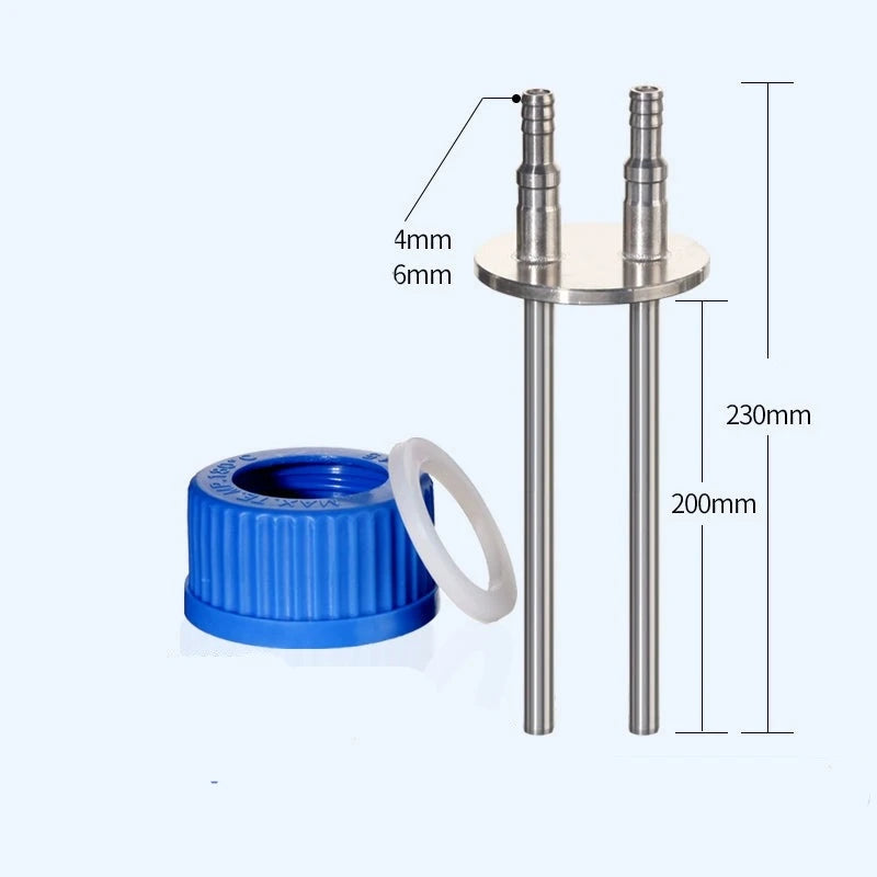 Multiple distributor with 2 stainless steel connectors for GL45 screw cap HPLC bottles