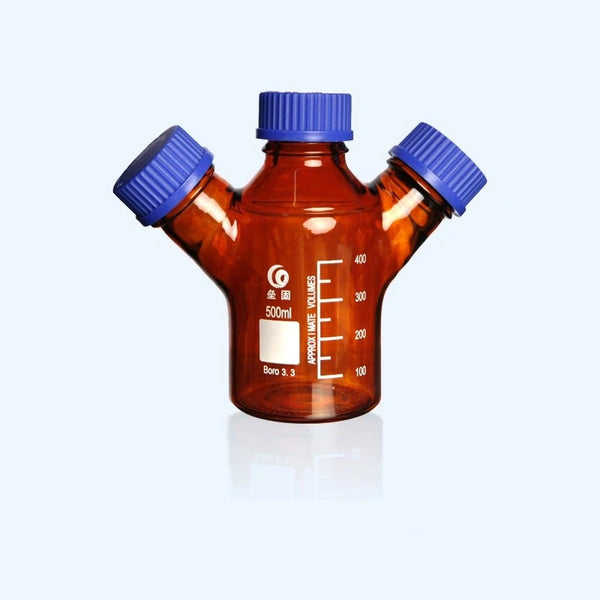 Frasco para HPLC de tres bocas con tapón de rosca GL45, vidrio marrón, capacidad de 250 a 2.000 ml Laborxing
