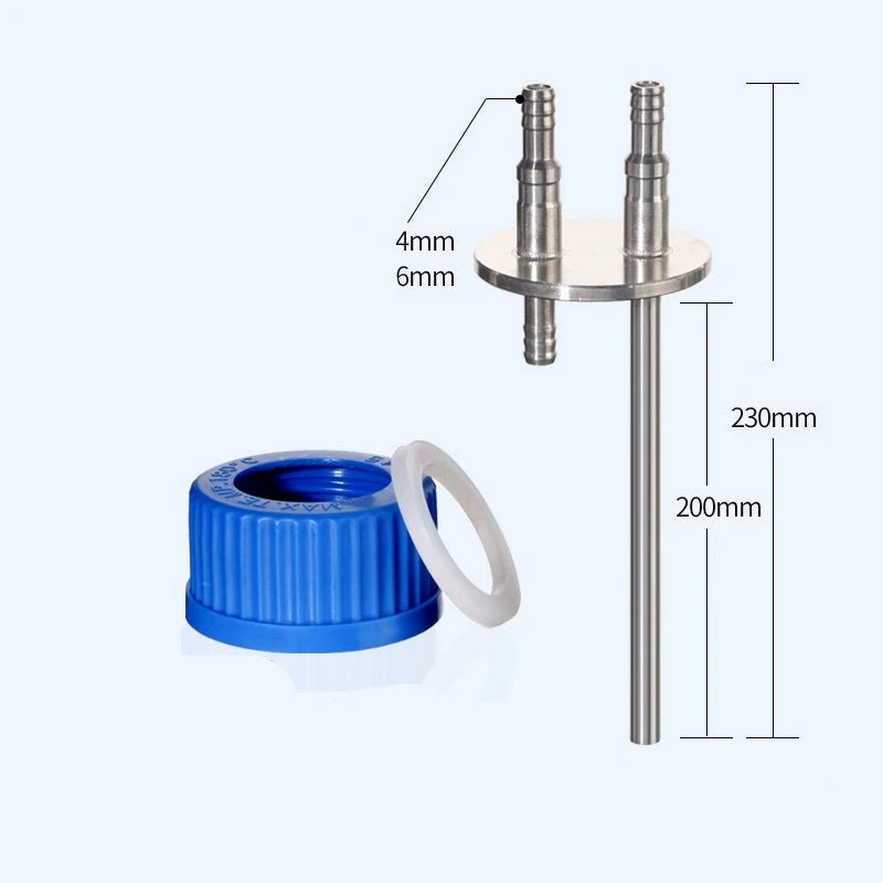Multiple distributor with 2 stainless steel connectors for GL45 screw cap HPLC bottles