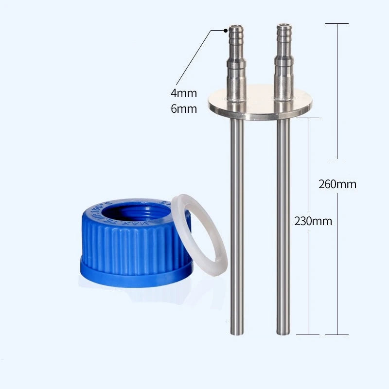 Multiple distributor with 2 stainless steel connectors for GL45 screw cap HPLC bottles