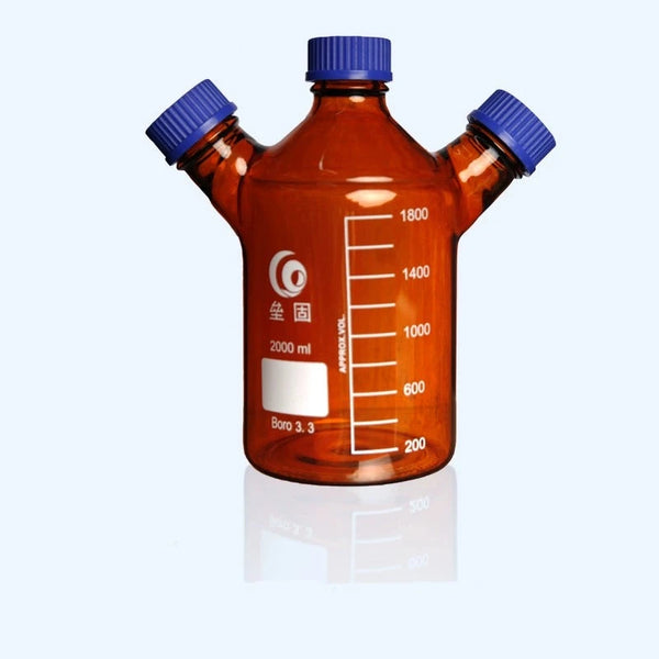 Three-necked HPLC bottle with GL45 screw cap, brown glass,capacity 250 to 2.000 ml Laborxing