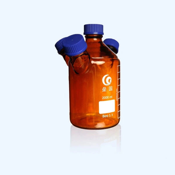 Vierhals-HPLC-Flasche mit GL45-Schraubverschluss, Braunglas, Fassungsvermögen 250 bis 2.000 ml Laborxing