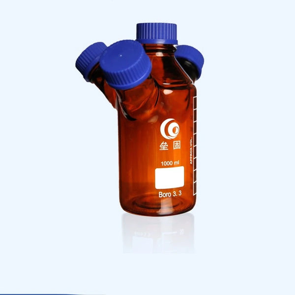 Vierhals-HPLC-Flasche mit GL45-Schraubverschluss, Braunglas, Fassungsvermögen 250 bis 2.000 ml Laborxing