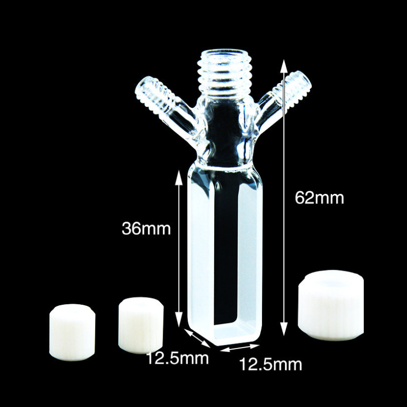 UV quartz three-necks marco cuvettes with PTFE screw cap, lightpath 10 mm