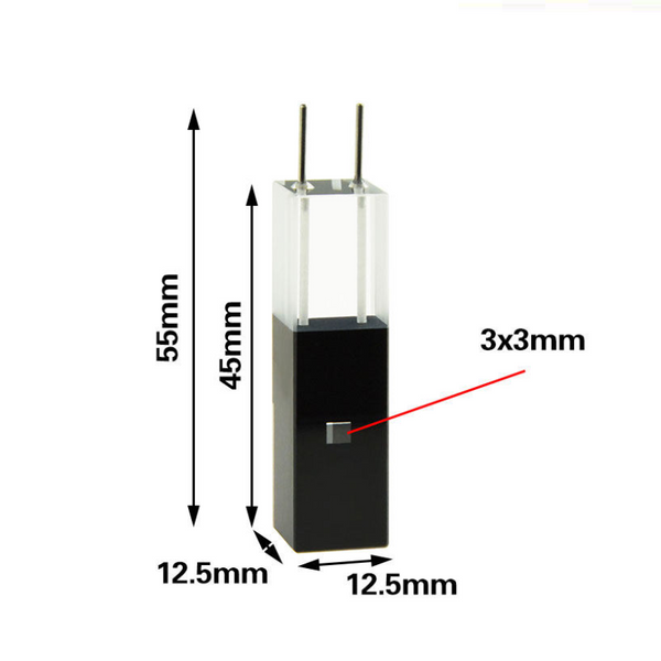 UV-Quarz-Submikro-Durchflusszelle mit Edelstahlrohren und 3x3 mm Fenster, 2 Klarsichtfenster