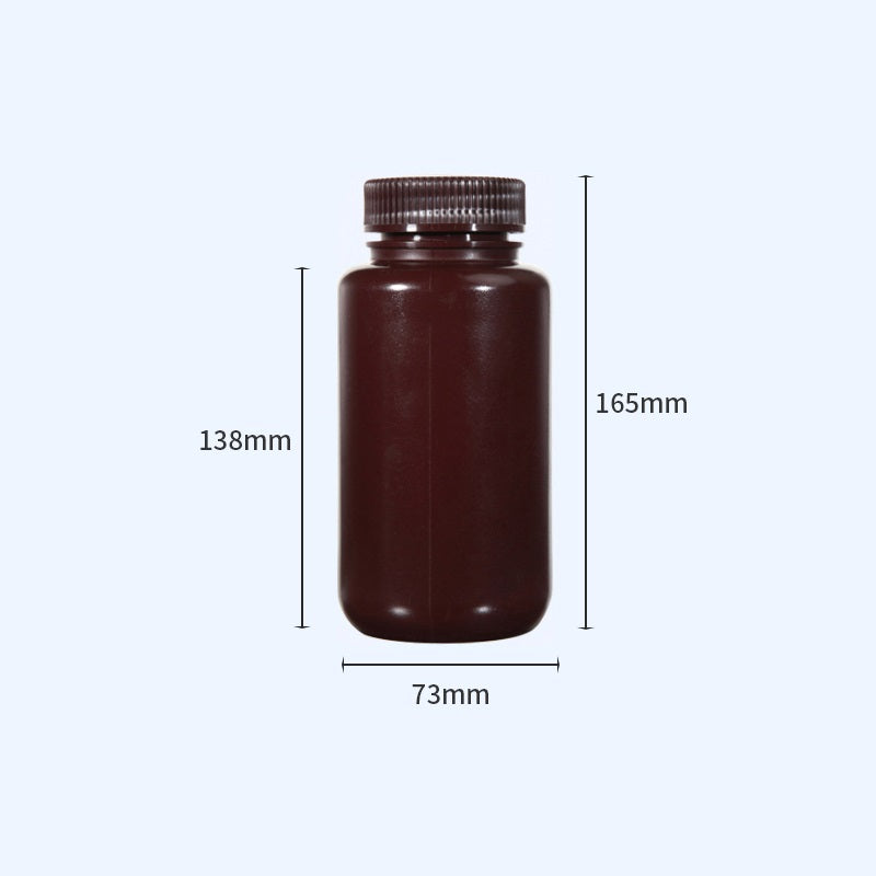 Wide mouth bottles with screw cap, Plastic PP ,brown, capacity 8 ml to 1000 ml