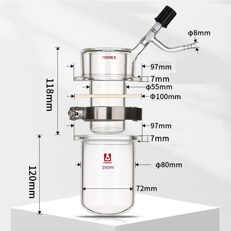 Vacuum sublimation apparatus with high vacuum valve, capacity 250 to 2.000 ml