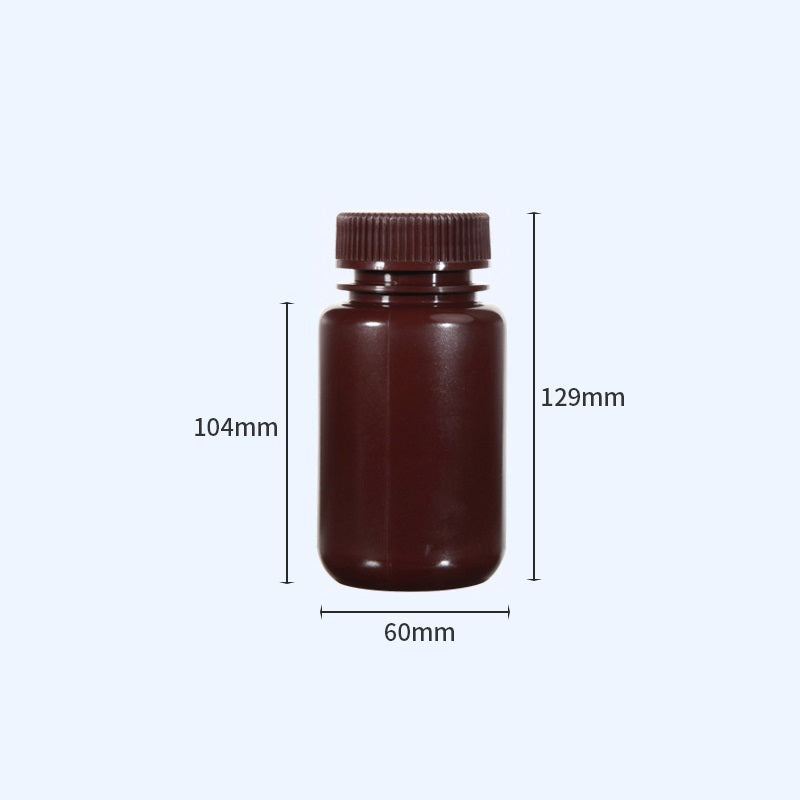 Wide mouth bottles with screw cap, Plastic PP ,brown, capacity 8 ml to 1000 ml