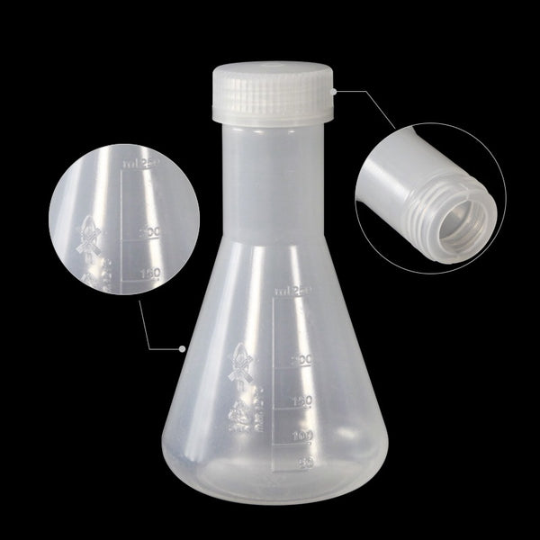 Matraz Erlenmeyer con tapón de rosca, Plástico PP, capacidad 125 ml a 500 ml Laborxing