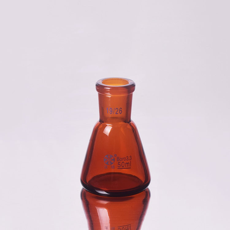 Erlenmeyer flask with joint, brown glass, 25 ml to 500 ml