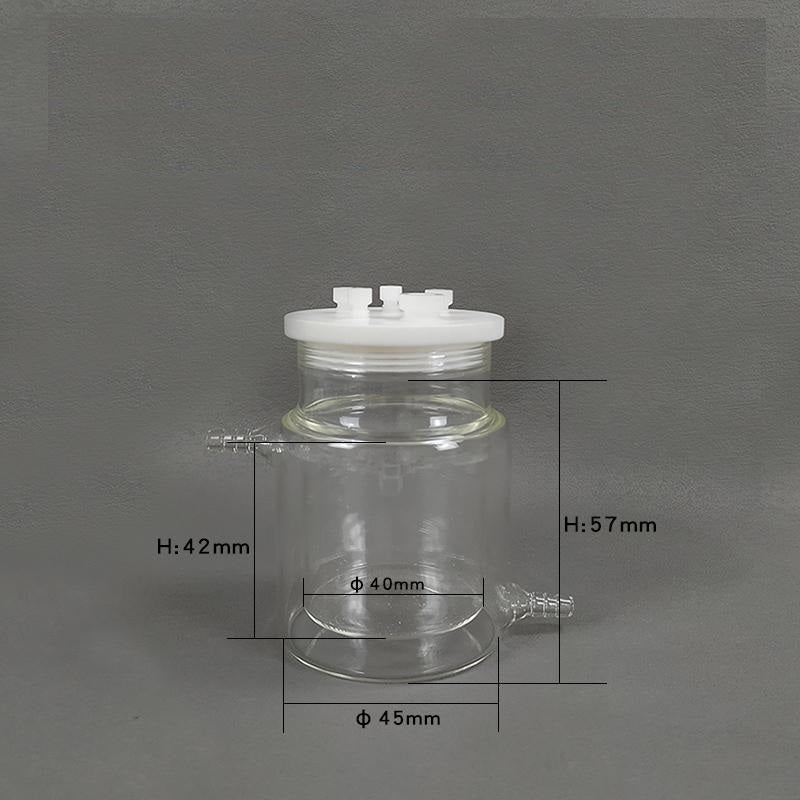 Sealed electrochemical cell with water jacket, capacity 50 to 1.000 ml