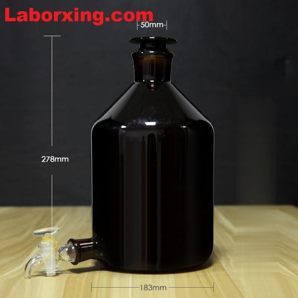 Saugflasche mit Stopfen und Zapfhahn, Braunglas, 2.5 L bis 20 L Laborxing