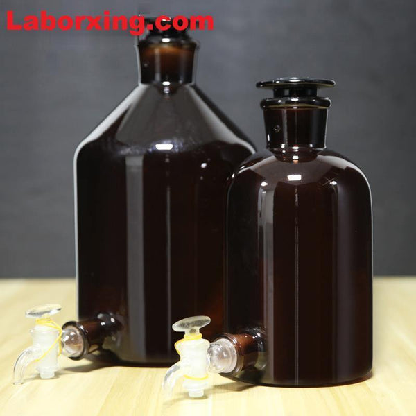 Botella aspiradora con tapón y grifo, vidrio marrón, 2.5 L a 20 L Laborxing
