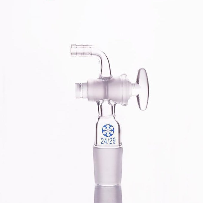 Connecting adapter with curved hose connector and stopcock Laborxing