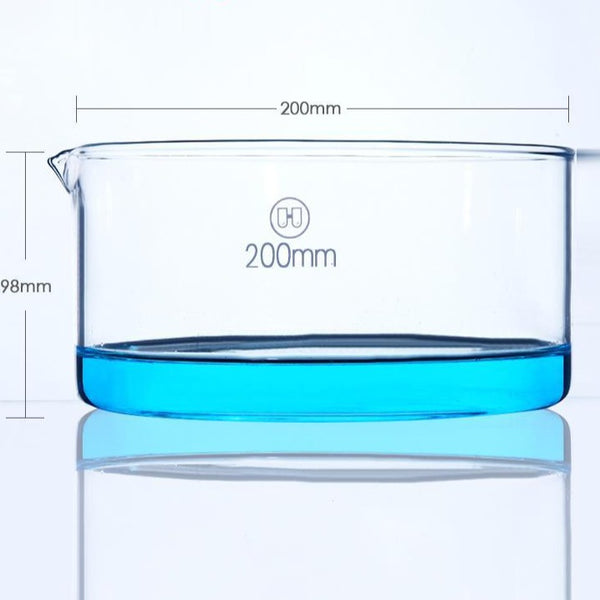 Plat de cristallisation avec bec verseur, verre clair, diamètre 60 mm à 200 mm Laborxing