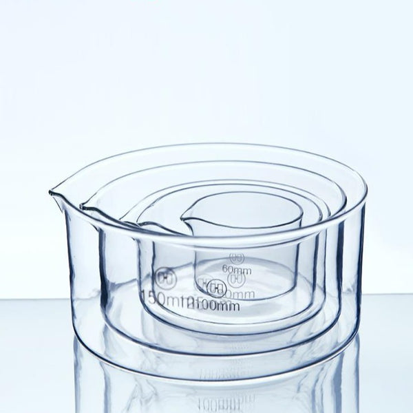 Crystallization dish with spout, clear glass, diameter 60 mm to 200 mm Laborxing