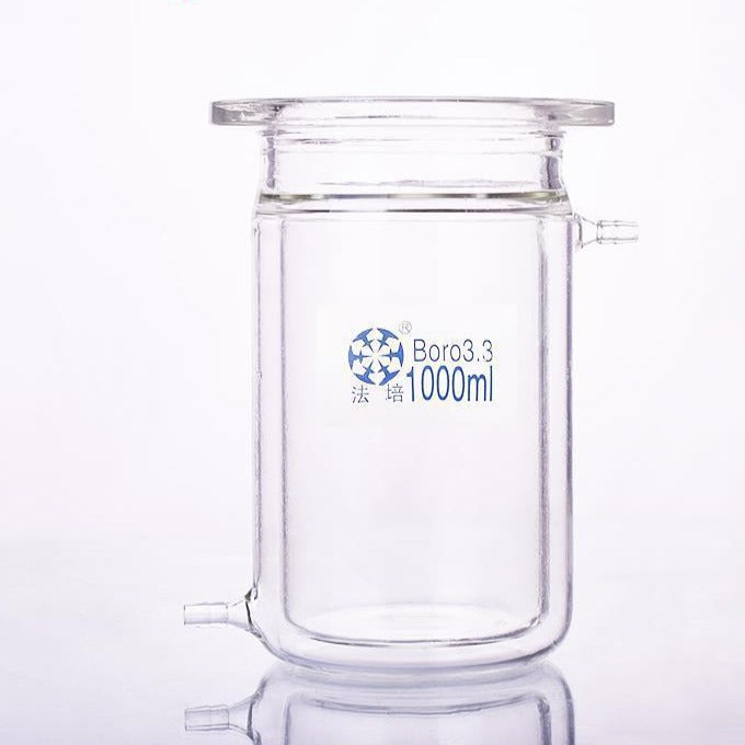 Double jacketed flat bottom cylindrical reaction vessel, flange diameter DN 100 to DN 200, capacity  1.000 to 10.000 ml Laborxing