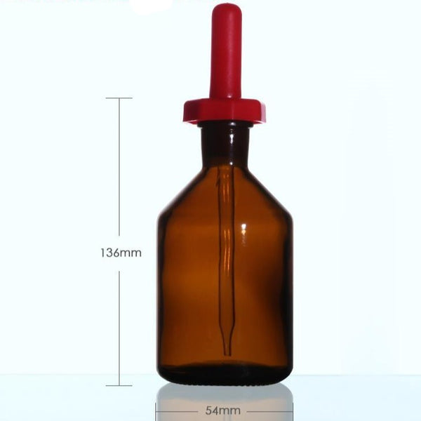 Flacon compte-gouttes avec pipette et couvercle, verre brun, 30 ml à 125 ml Laborxing