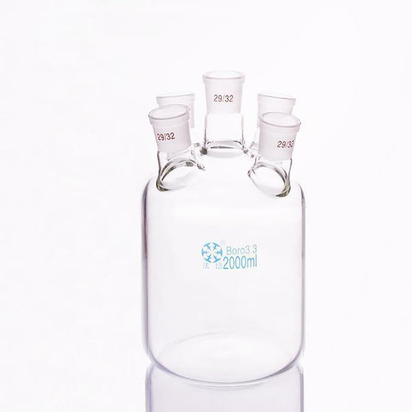 Frasco cilíndrico de cinco bocas, capacidad de 250 a 5.000 ml Laborxing