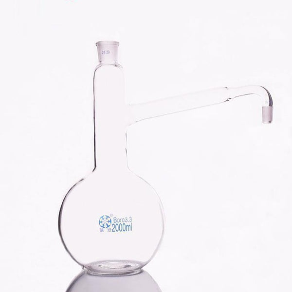 Ballon à distiller à fond plat avec tube latéral et joint, 250 à 3.000 ml Laborxing