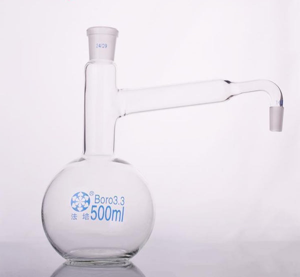 Ballon à distiller à fond plat avec tube latéral et joint, 250 à 3.000 ml Laborxing