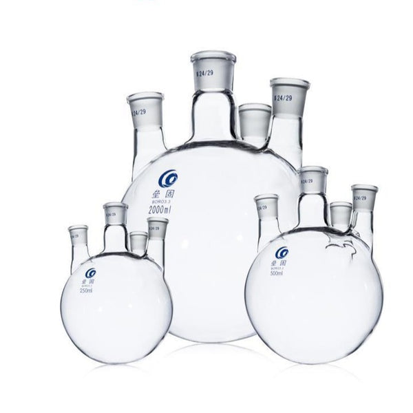 Matraz de fondo redondo de cuatro bocas, bocas laterales paralelas, de 250 ml a 20.000 ml Laborxing
