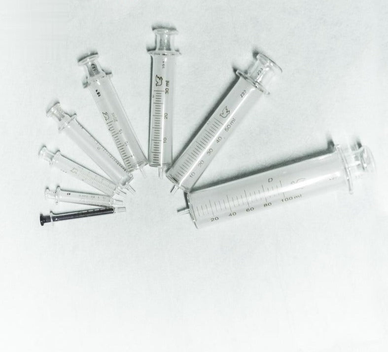 Glass syringe, 1 ml to 100 ml, not for medical use