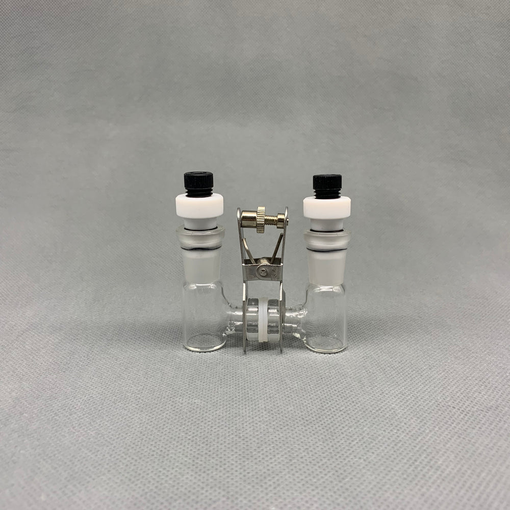 Dual chamber H-cell membrane low volume electrochemical reactor, capacity 5 to 30 ml