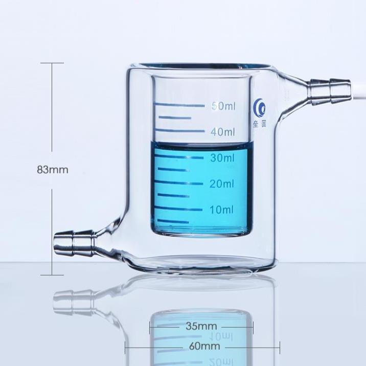 Electrochemical cell with water jacket, graduated, capacity 50 ml to 5000 ml