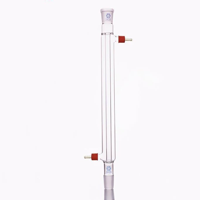Liebig condenser with joint and unscrewable plastic connectors, length 200 mm to 500 mm. Laborxing