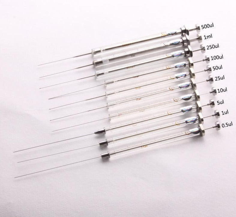 Microlitre syringe with cemented needle, capacity 0.5 to 1000 ul