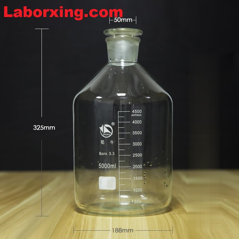 Narrow mouth bottle, clear glass, graduated, 60 ml to 20.000 ml