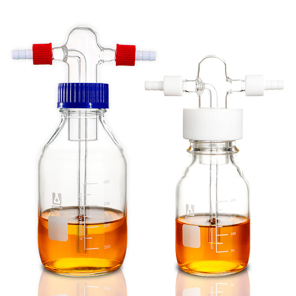 스크류 캡이 있는 가스 세척 병, 눈금이 매겨진, 100 ~ 1.000ml Laborxing